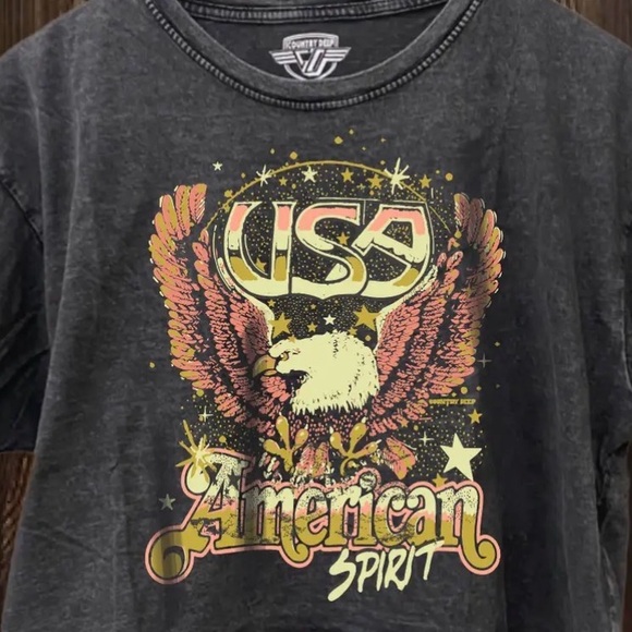 NWT Country Deep American Spirit USA Americana Graphic Crop Top Cropped Tee - Picture 11 of 11